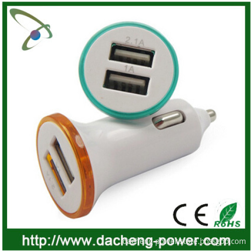 Hot selling 5V 2.1A Cell Phone double USB Car Charger with LED Light Circle